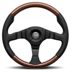 3 spoke steering wheel MOMO DARK FIGHTER, 350mm, wood and leather, 36mm offset, brown/black