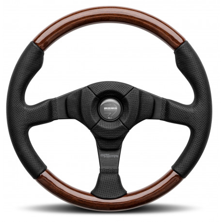 steering wheels 3 spoke steering wheel MOMO DARK FIGHTER, 350mm, wood and leather, 36mm offset, brown/black | races-shop.com