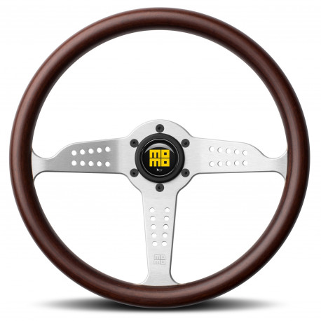 steering wheels 3 spoke steering wheel MOMO GRAND PRIX, 350mm, wood, 37mm offset, brown/silver | races-shop.com