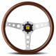 steering wheels 3 spoke steering wheel MOMO INDY HERITAGE, 350mm, wood, 37mm offset, brown/silver | races-shop.com