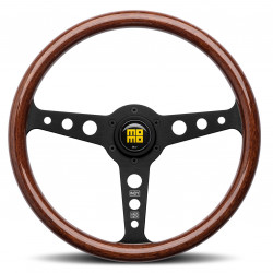 3 spoke steering wheel MOMO INDY HERITAGE, 350mm, wood, 37mm offset, brown/black