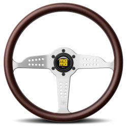 3 spoke steering wheel MOMO SUPER GRAND PRIX, 350mm, wood, 37mm offset, brown/silver
