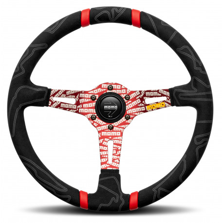 steering wheels 3 spoke steering wheel MOMO ULTRA, 350mm, alcantara, 70mm offset, black/red | races-shop.com