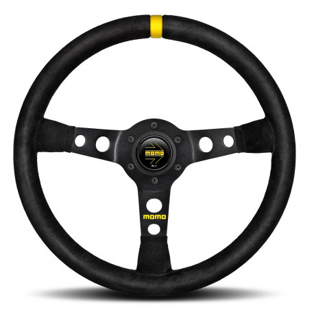 steering wheels 3 spoke steering wheel MOMO MOD.07, 350mm, suede, 72mm offset, black/yellow | races-shop.com