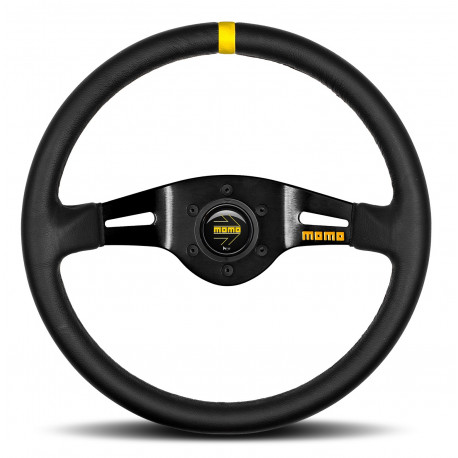 steering wheels 2 spoke steering wheel MOMO MOD.03, 350mm, leather, 70mm offset, black/yellow | races-shop.com