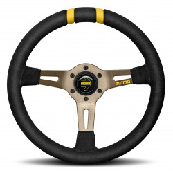 3 spoke steering wheel MOMO DRIFTING, 330mm, suede, 88mm offset, black/silver/yellow