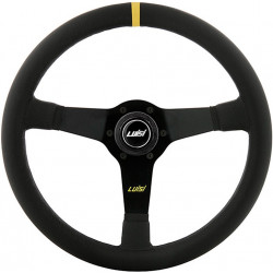 3 spoke steering wheel Luisi Mirage Corsa, 350mm, leather, 75mm offset, black/yellow
