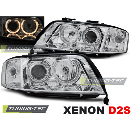 Lighting XENON HEADLIGHTS ANGEL EYES CHROME for AUDI A6 06.01-05.04 | races-shop.com