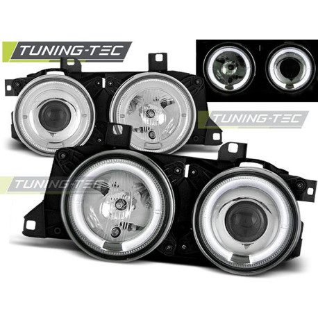 Lighting TUNING-TEC headlights (Angel Eyes) for BMW E32/E3 (H1), chrome | races-shop.com
