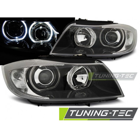 Lighting HEADLIGHTS ANGEL EYES LED BLACK for BMW E90/E91 03.05-11 | races-shop.com