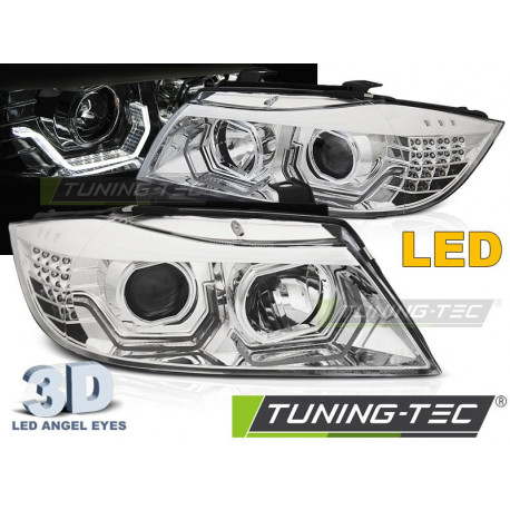 Lighting HEADLIGHTS ANGEL EYES LED 3D CHROME for BMW E90/E91 05-08 | races-shop.com
