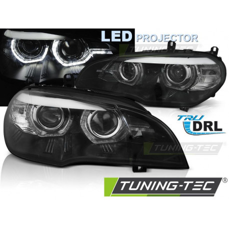 Lighting LED HEADLIGHTS ANGEL EYES LED DRL BLACK for BMW X5 E70 07-13 (XENON OEM) | races-shop.com