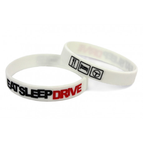Rubber wrist band Eat Sleep Drive silicone wristband (White) | races-shop.com