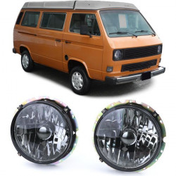 Clear glass headlights Black Smoke H4 pair for VW T2 73-79 + T3 79-92