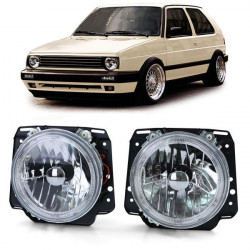Clear glass Angel Eyes headlights chrome for VW Golf 2 83-91