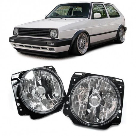 Lighting RACES headlights for VW Golf 2 83-92, clear, chrome | races-shop.com