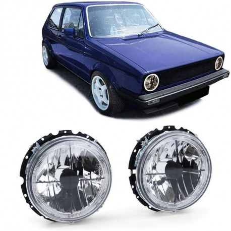 Lighting Clear glass Angel Eyes headlights with crosshairs black for VW Golf 1 + Cabrio | races-shop.com