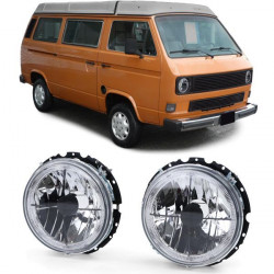 Clear glass Angel Eyes headlights crosshair black for VW T2 73-79 + T3 79-92