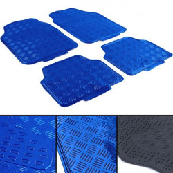 Car rubber floor mats universal aluminum checker plate optics 4-piece chrome blue