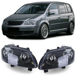 Headlights H7 H1 Black with engine pair for VW Touran 03-06 + Caddy 04-10